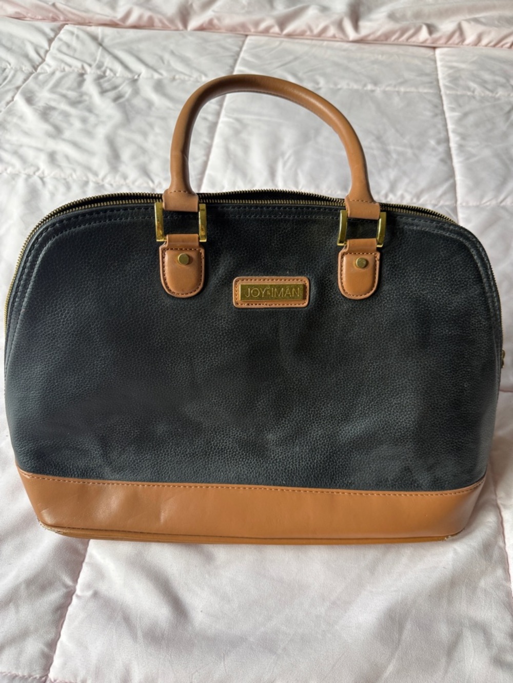 Joy & Iman Black and Tan Satchel Handbag
